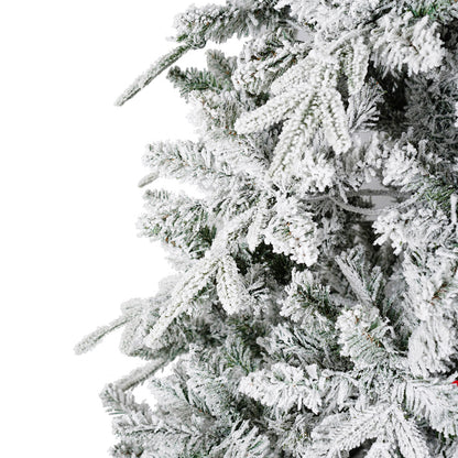 Qunler 9ft Pre-Lit Snow Flocked Artificial PE+PVC Christmas Tree with 450 Warm White 8 Modes LED Lights, Green