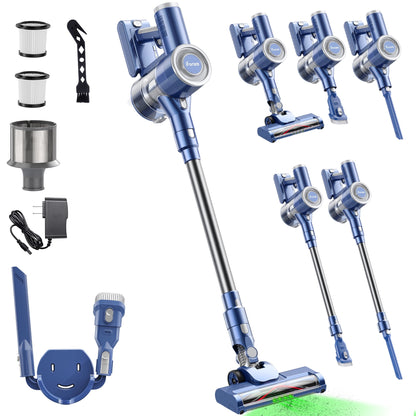 iFanze Cordless Vacuum Cleaner for Home, Self-Standing Stick Vacuum with Rechargeable 2200mAh Detachable Battery for Hardwood Floor Carpet Pet Hair, Green Led Ligths Reveals Invisible Dust