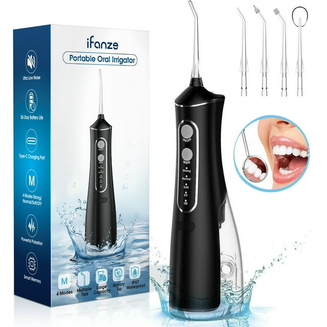 Cordless Water Flosser for Teeth, Professional Dental Oral Irrigator 4 Modes with 300ml Water Tank, IPX7 Water Flosser Portable for Travel Home Office