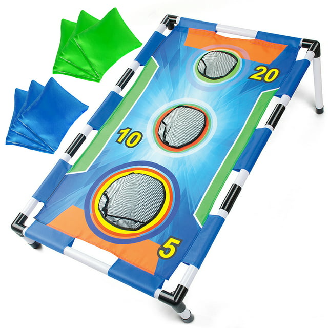 Cornhole Game, Collapsible Bean Bag Toss Game, Portable 3 Holes Cornhole Beanbags Set, Interactive Indoor/Outdoor Game for Toddler, Kids