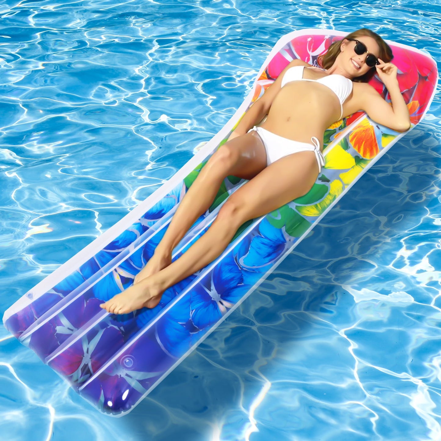 Deluxe Pool Lounger, Inflatable Pool Float with Sunshade Canopy, Large, Blue