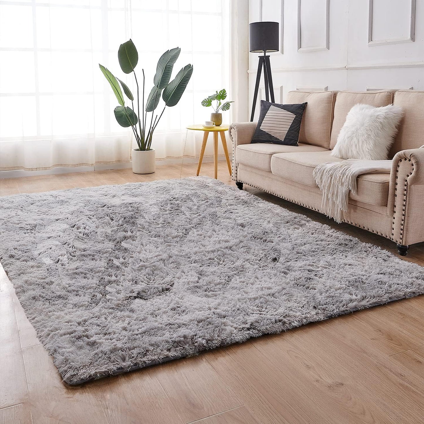 IFANZE Large Area Rugs Carpets, 5.2x7.5 ft Anti-Skid Fluffy Shag Carpets for Living Room Dining Room Home Bedroom Floor Shaggy Rug, Tie-dye Grey Rug