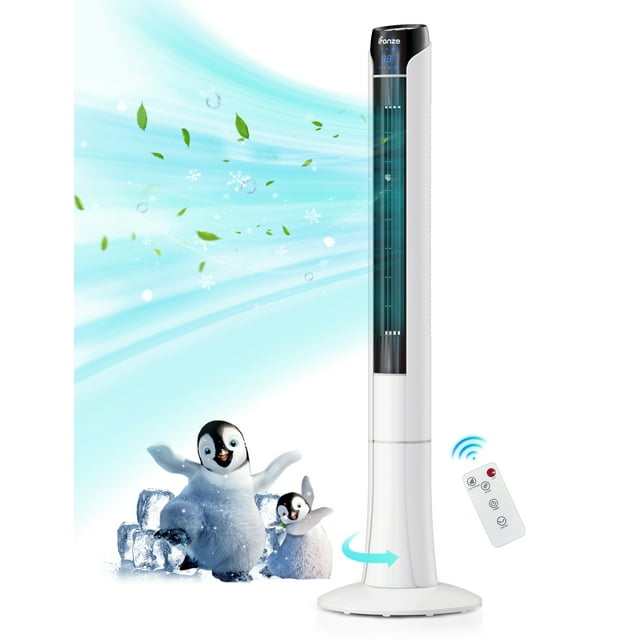 JoRocks Tower Fan for Bedroom,48 Inch Tall Quiet Oscillating Bladeless Fan with Remote, 3 Speeds, LED Display, 7.5H Timer, Portable Floor Standing Fan for Whole Room Indoor Office Home Use,White