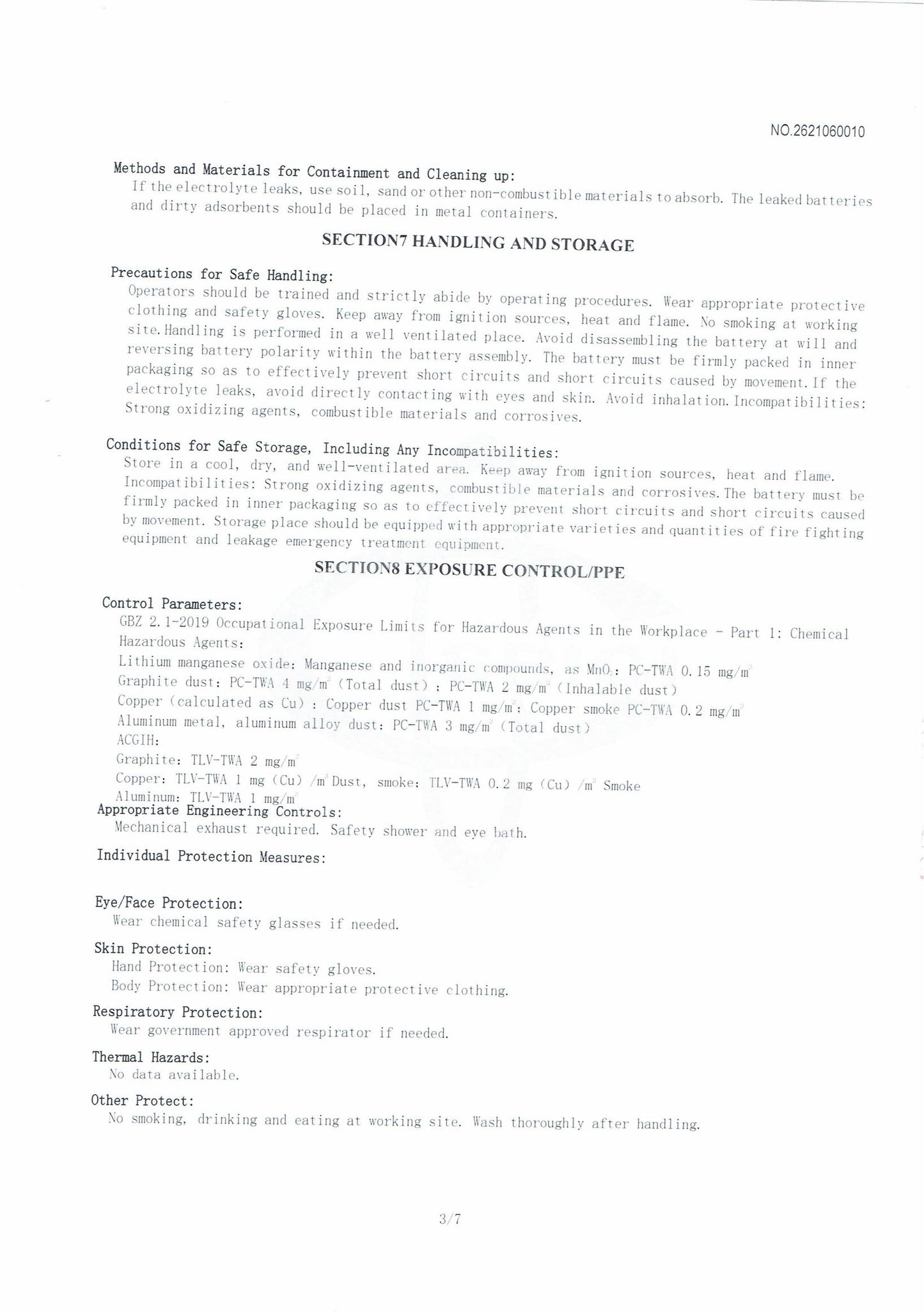 MSDS for ifanze li-on batteries