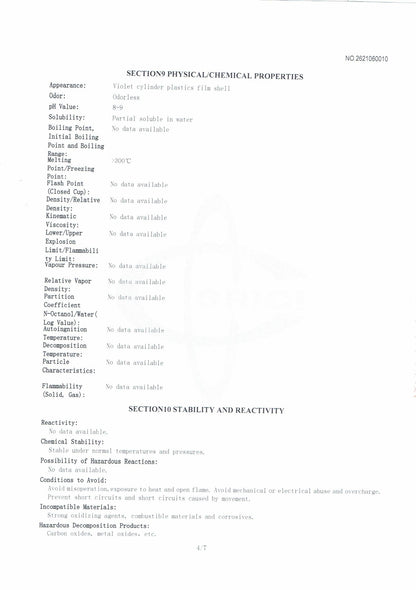MSDS for ifanze li-on batteries