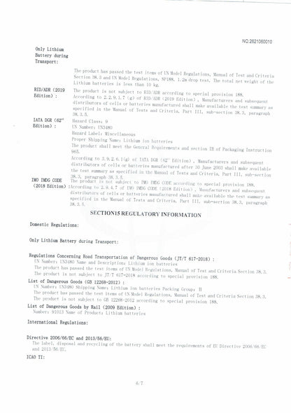 MSDS for ifanze li-on batteries