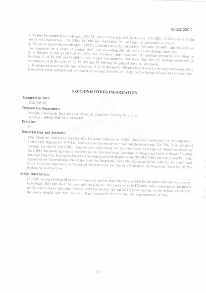 MSDS for ifanze li-on batteries