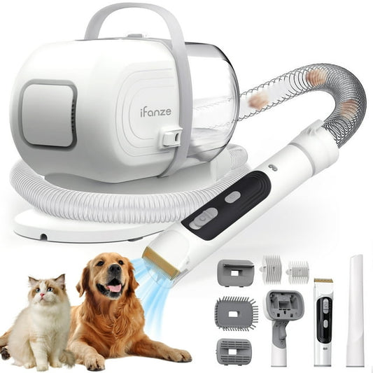 Qunler 14KPa Pet Grooming Vacuum Kit,2.5L Dog Hair Vacuum Suction 99% Pet Hair,3Modes Suction Dog Grooming Clipper Kit,5 Pet Groomer Tools,Low Noise Pet Shedding Vacuum for Dogs Cats,White