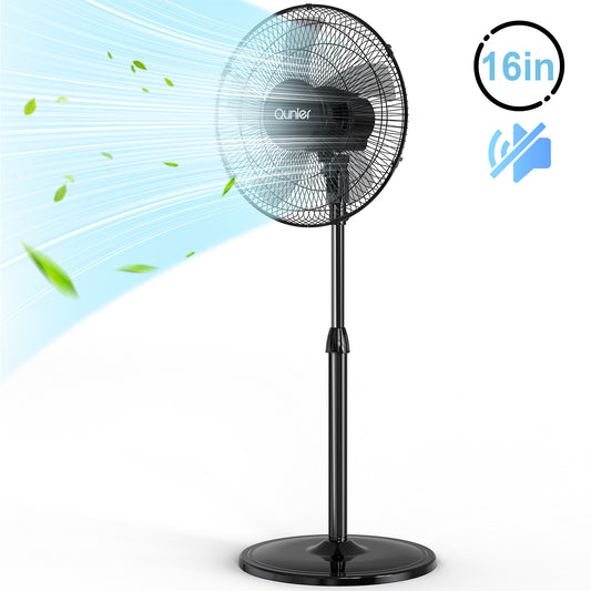 16" Oscillating Pedestal Fan, 3-Speeds Stand up Fan with Adjustable Height and Tilt, Less Noise Cooling Fan for Room Bedroom Home Office, Black