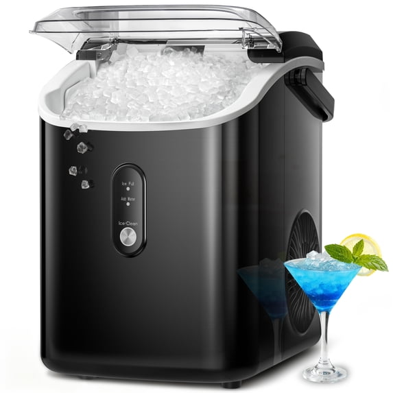 Countertop Nugget Ice Maker, Qunler 33lbs per Day Portable Pebble Ice Machine with Soft Chewable Pellet for Home Use, Stainless Steel
