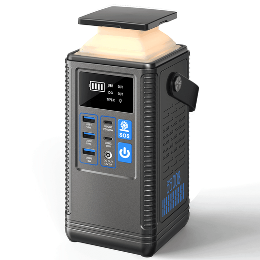 80000mAh Portable Power Station, 296Wh Lithium Battery Solar Generator 100W USB-C PD Output with Retractable Lighting, Power Bank Home Backup for Outdoor Travel, Camping, Home Blackout