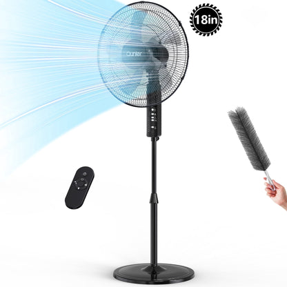 Qunler 18" Oscillating Pedestal Fan with Remote and Timer, Adjustable High-Velocity Quiet Electric Standing Up Fan for Home and Bedroom, Black