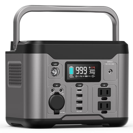 Qunler 300W 296Wh Portable Power Station, 60W USB-C PD, Pure Sine Wave 120V AC Outlet for Camping, Home Backup and Emergency Use, Gray