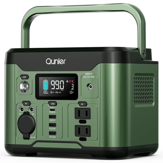 Qunler 300W 296Wh Portable Power Station, Pure Sine Wave 120V AC Outlet, 60W USB-C PD Backup Power Supply for Camping & Emergency，Green