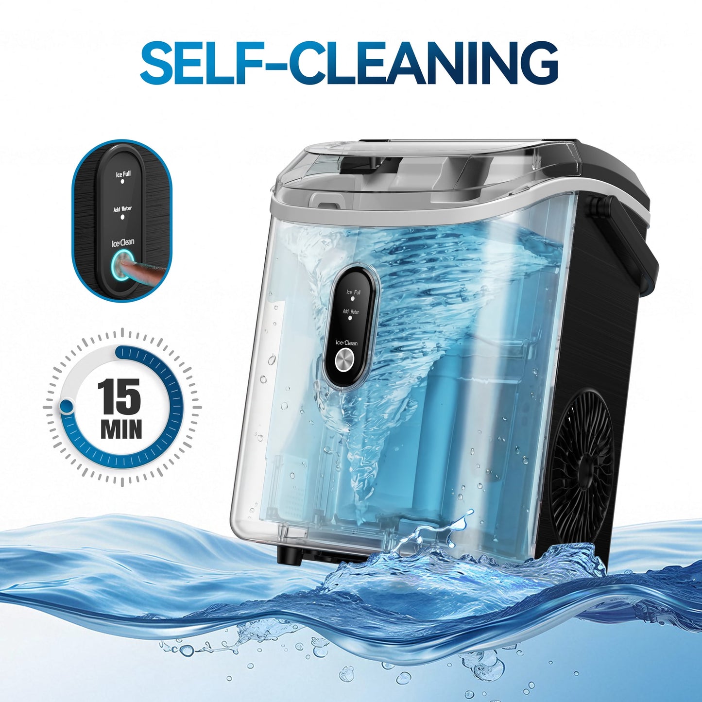 Countertop Nugget Ice Maker, Qunler 33lbs per Day Portable Pebble Ice Machine with Soft Chewable Pellet for Home Use, Stainless Steel