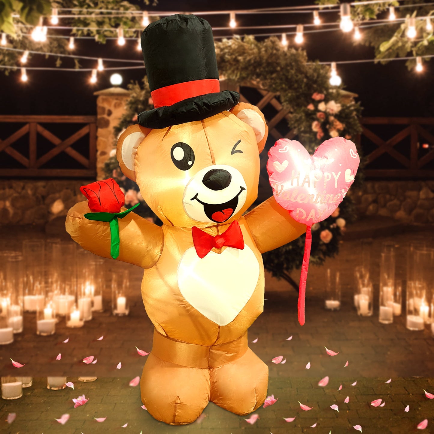Melliful 4 ft Tall Valentine's Day Inlflatable Bear LED Lighted Decoration Wedding Holiday Lawn Garden Yard Decoration