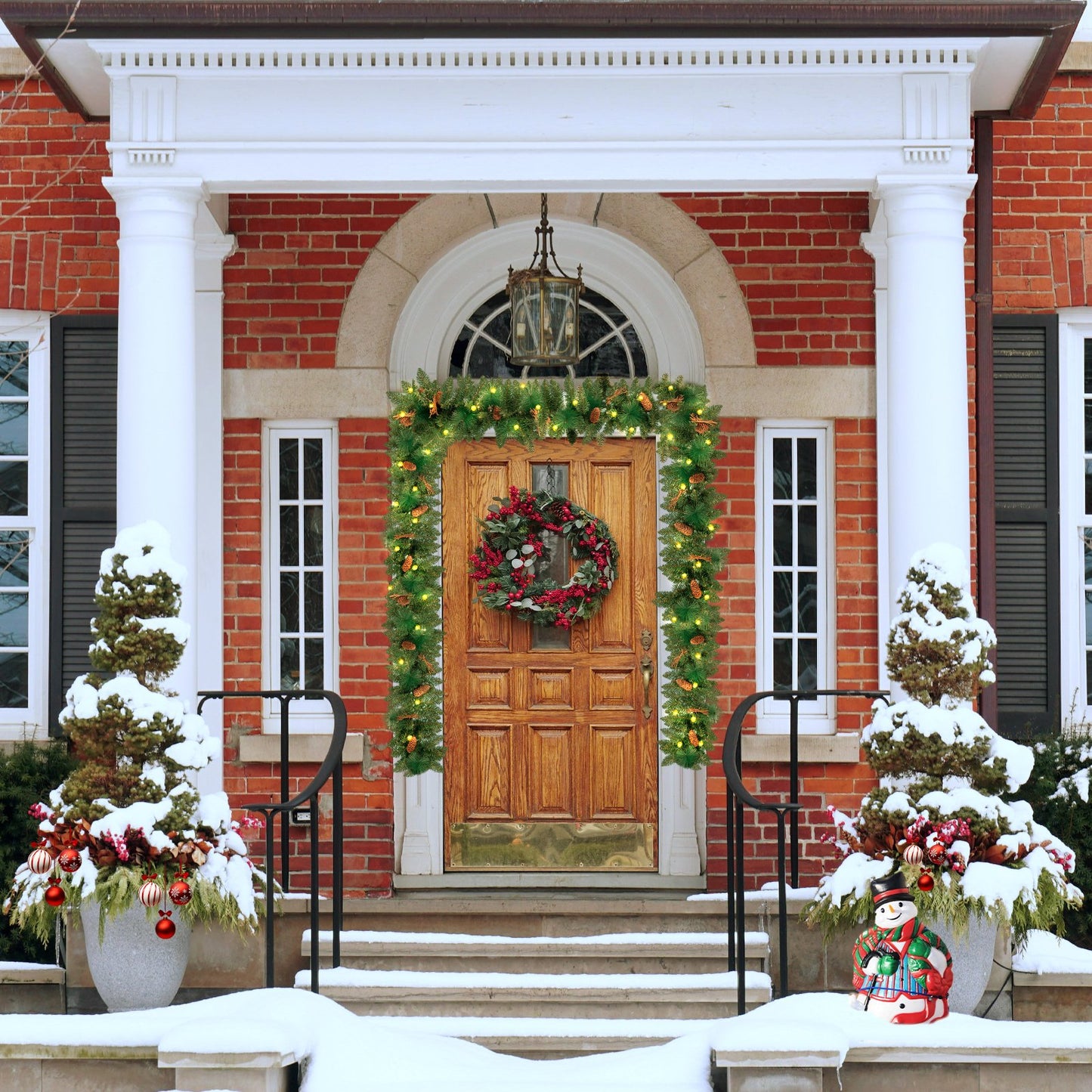 9ft Outdoor Pre-Lit Christmas Garland for Fireplace Mantel Stairs Doorway Indoor Outdoor Xmas Holiday Decoration,Battery Operated LED Lights
