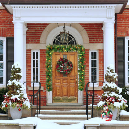 9ft Outdoor Pre-Lit Christmas Garland for Fireplace Mantel Stairs Doorway Indoor Outdoor Xmas Holiday Decoration,Battery Operated LED Lights