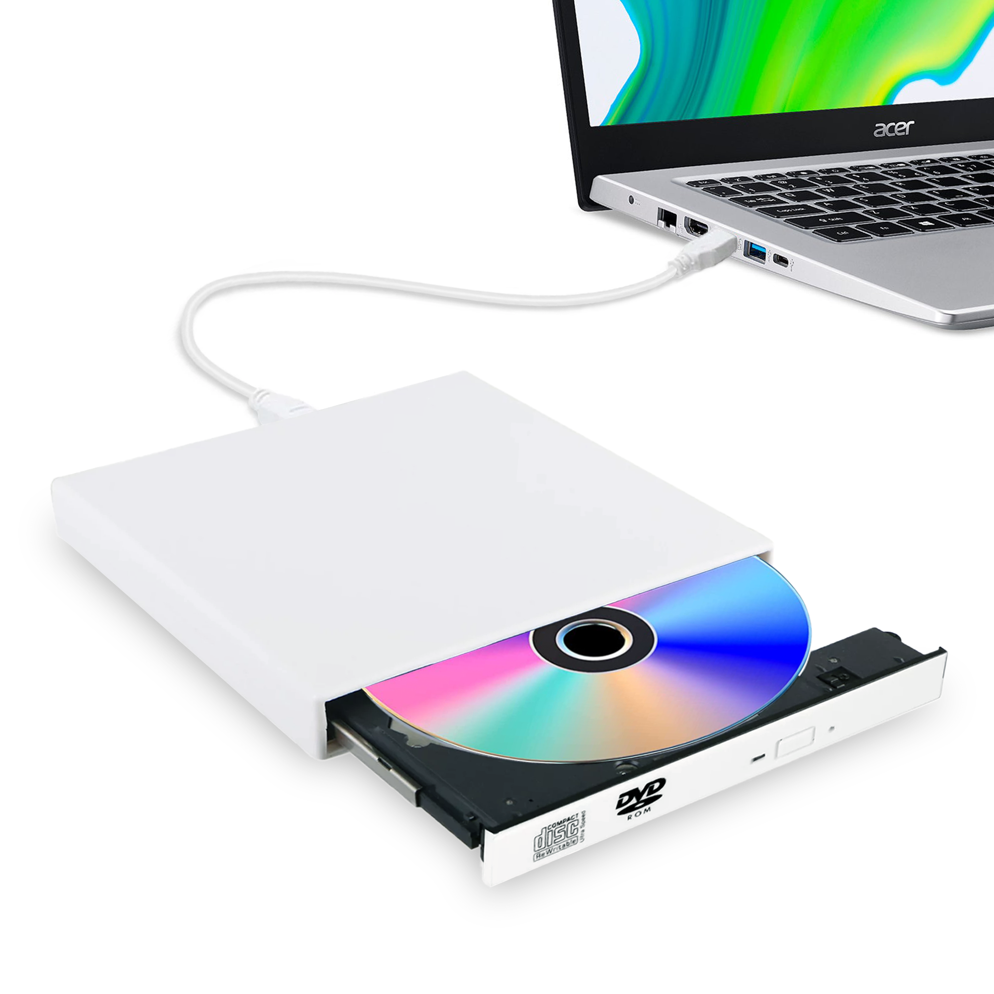 External CD DVD Drive, USB 2.0 Protable External CD-ROM Drive DVD-ROM Player for Laptop Notebook PC Desktop Computer For Mac Windows 2000/XP/Vista/7/8/10