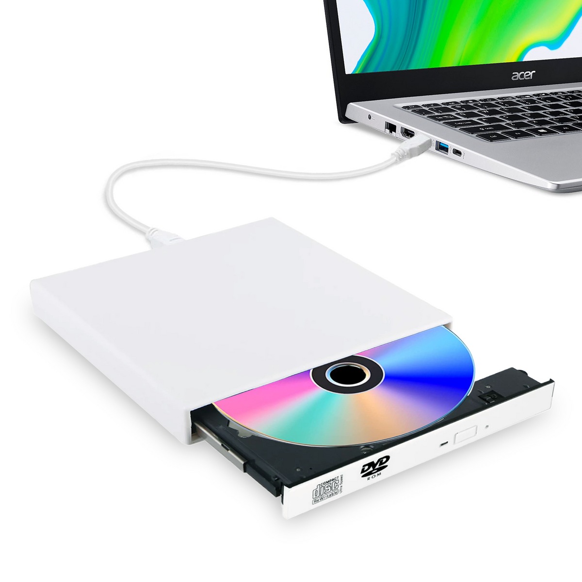 External CD DVD Drive, USB 2.0 Protable External CD-ROM Drive DVD-ROM ...
