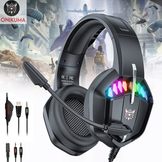 ONIKUMA Gaming Headsets , Surround Stereo Sound Gaming Headphones with Mic LED Lights, over-Ear Noise Cancelling Wired Headsets for PS4, Xbox One, PS5, Nintendo Switch, PC, Mac, Mobile