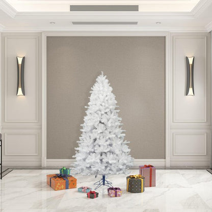 7 Foot Pre-lit Snow Flocked Christmas Tree with 300 LED Lights, Artificial Snowy Xmas Tree with Reinforced Metal Base for Home Office Party Holiday Decorations ,White