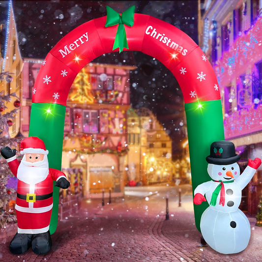 8ft Lighted Christmas Inflatable Archway Arch with Santa Claus and Snowman Cute Indoor Outdoor Garden Yard Party LED Lights Prop Decoration