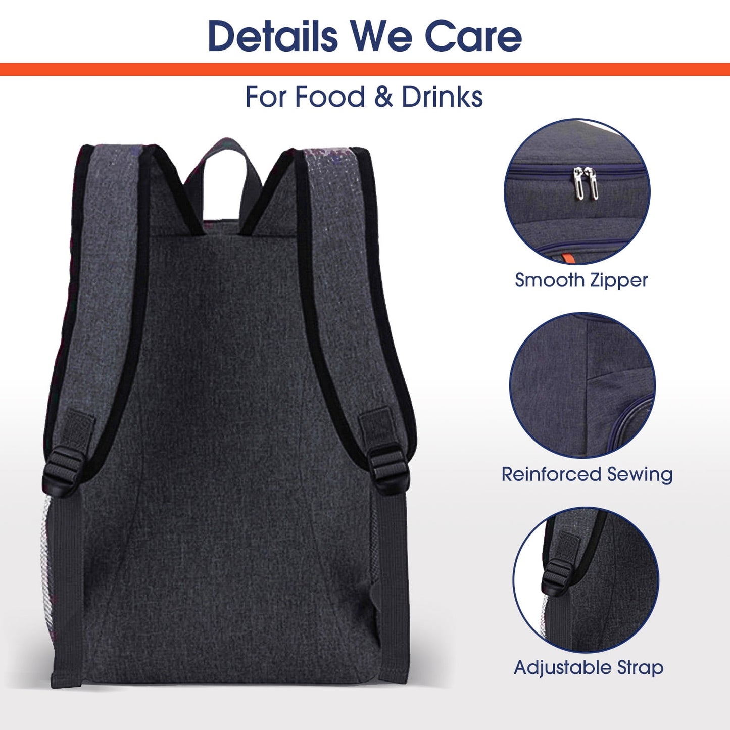 Qunler 23L Cooler Backpack, Soft Sided Insulated Lunch Bag, Leakproof Freezable Cooler Bag with Adjustable Shoulder Strap for Camping Work Travel, Blue