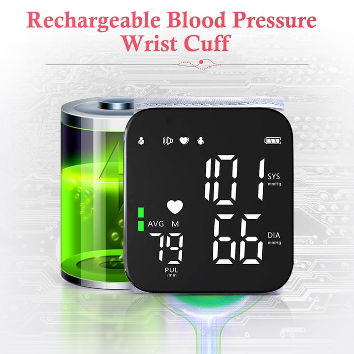 Qunler Rechargeable Wrist Blood Pressure Monitor, Portable Automatic BP Machine with Voice Broadcast and Large LCD Display, White