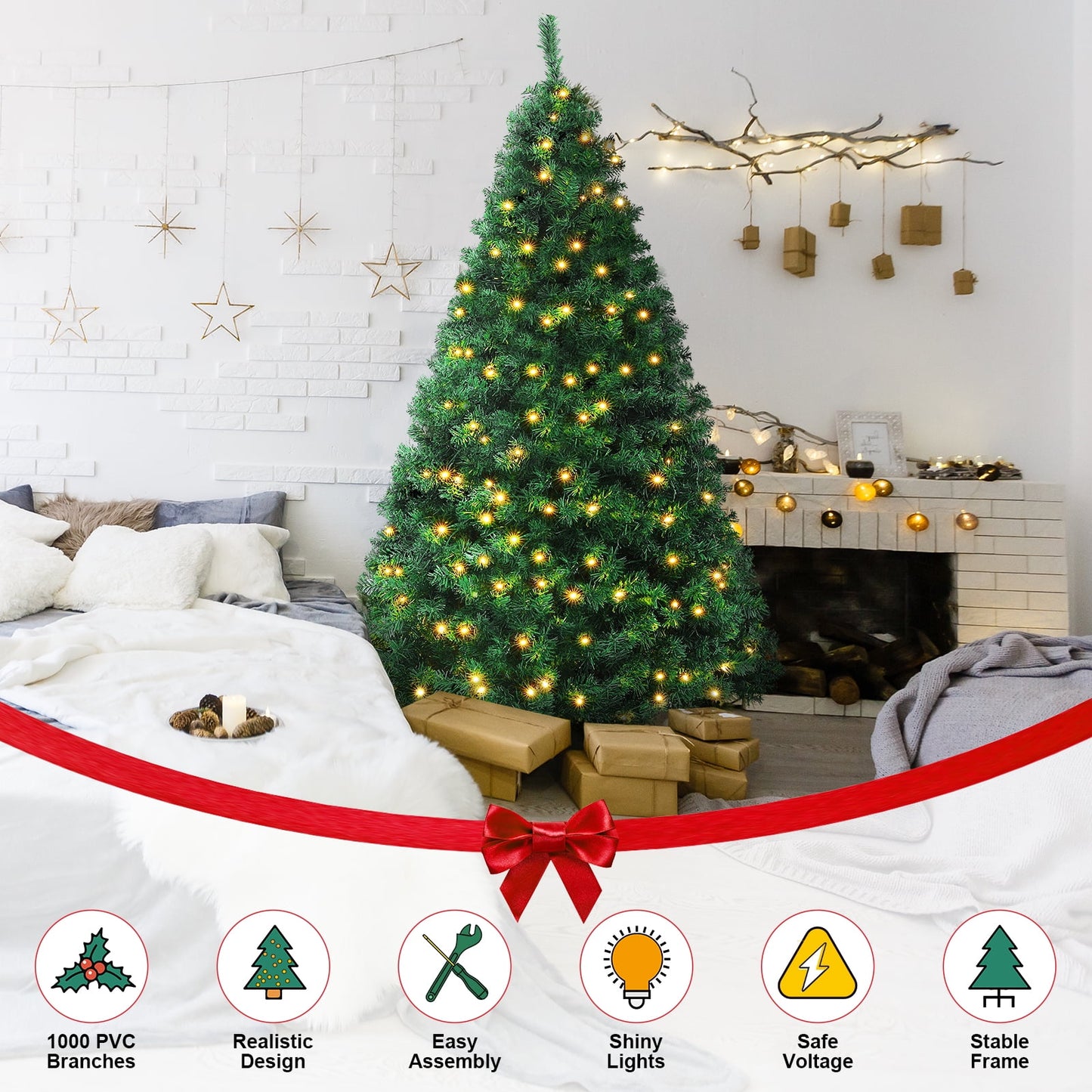 Melliful 6 ft Pre-Lit Chirstmas Tree with LED Lights & Stand