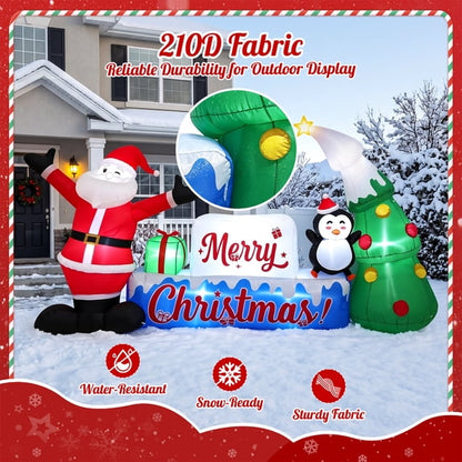 12ft Christmas Inflatables, Lighted Merry Christmas Sign with Santa, Christmas Tree, and Penguin, Giant Blow Up Outdoor Christmas Lawn Yard Decoration