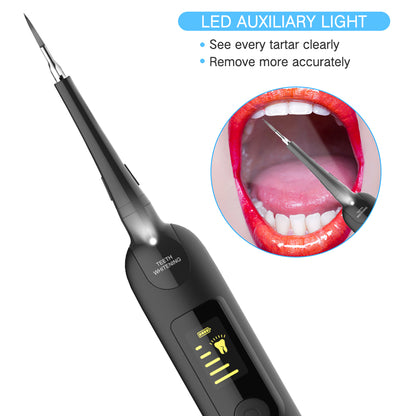 IFANZE Dental Calculus Remover, Electric Tartar Scraper for Teeth Calculus High Frequency Vibration Teeth Cleaner Stain Cleaning Tools with 5 Modes/LED/Replacement Head (Black)