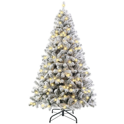 Ifanze 9ft Snow Flocked Christmas Tree with 2028 Tips, Artificial Snowy Xmas Pine Tree with Reinforced Metal Base for Home Office Party Holiday Decorations ,White(NO Light)