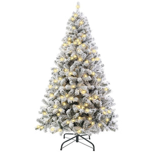 Ifanze 9ft Snow Flocked Christmas Tree with 2028 Tips, Artificial Snowy Xmas Pine Tree with Reinforced Metal Base for Home Office Party Holiday Decorations ,White(NO Light)