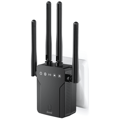 Doosl WiFi Range Extender, AC 1200Mbps 5G & 2.4G 3000 Sq.ft Dual Band Internet Booster, WiFi Signal Booster Repeater for Smart Home, Black