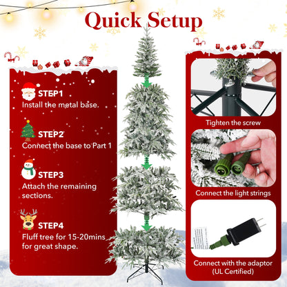 Qunler 9ft Pre-lit Snow Flocked Artificial Christmas Tree with 400 Warm Lights 8 Modes, 1100 PE+PVC Snowy Branches, white
