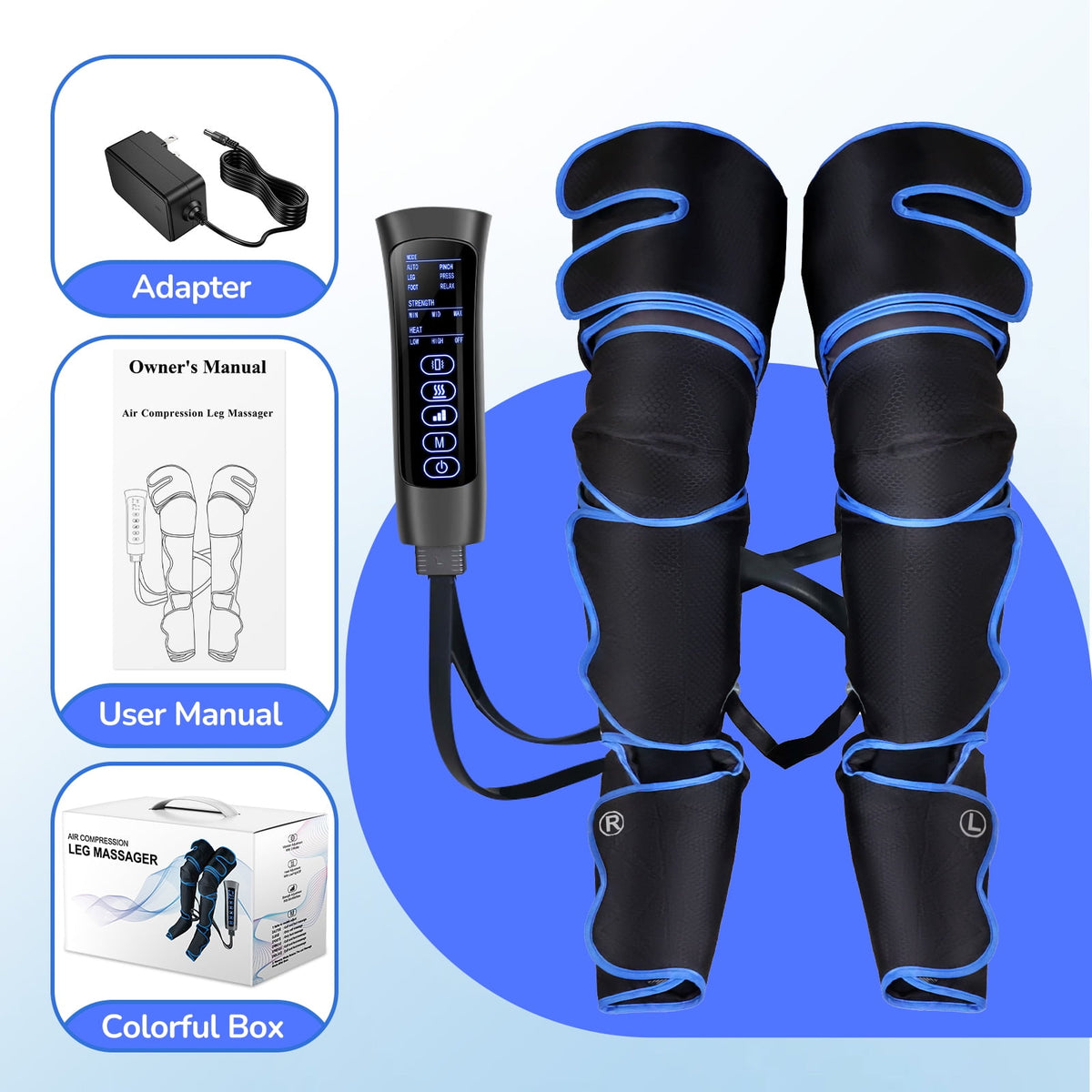 Qunler Leg Massager, Air Compression Foot Massager for Leg, Calf, Thigh, Vibration, Knee Heating, Helpful for Varicose Veins, Muscle Fatigue, Cramps, Swelling, Gift for Fathers' Mothers' Day