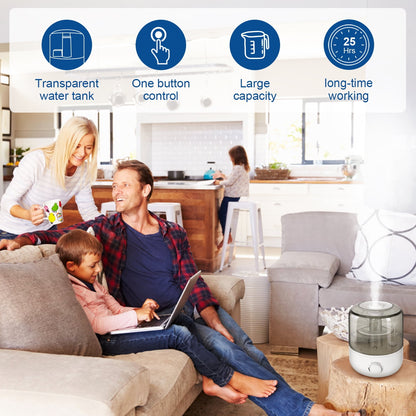 Qunler Humidifiers for Bedroom, Ultra Quiet Cool Mist Humidifier for Baby, Ultrasonic Air Humidifier with Auto Shut off, Adjustable 360Â° Rotation Nozzles, White