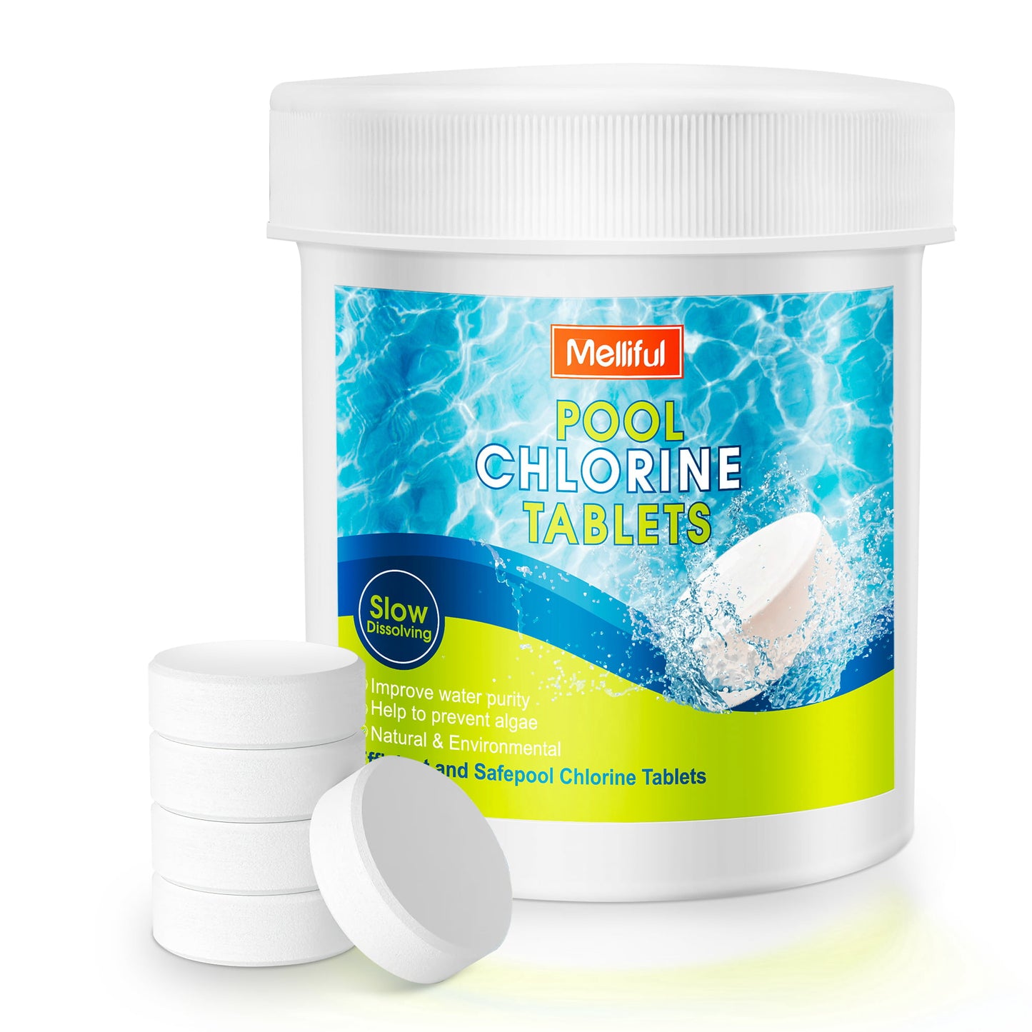 Melliful 180 Pcs Chlorine Tablets for Swimming Pools, Long-Lasting Slow Dissolving Pool Chlorine Tablets, White
