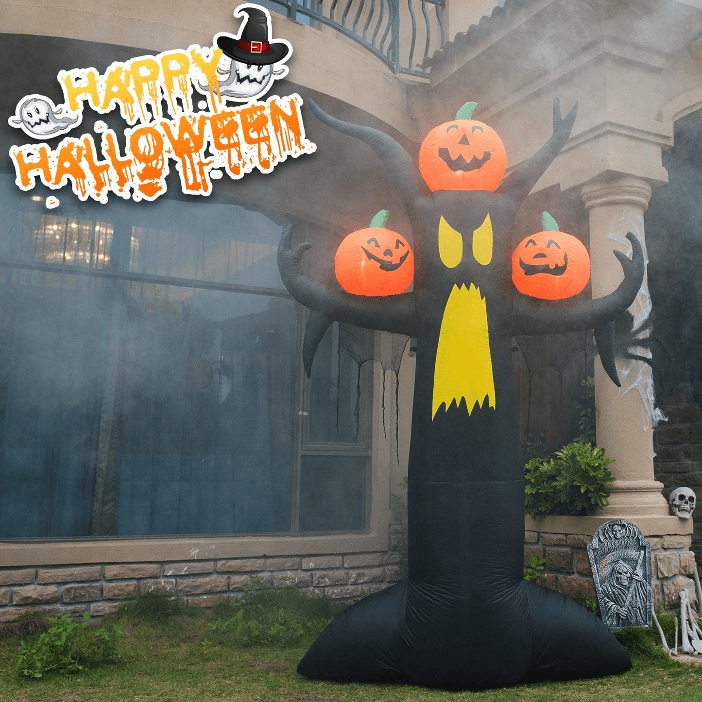 iFanze 10 Ft Halloween Inflatables Dead Tree with Pumpkins Yard Decoration, Blow up Halloween Decoration with Built-in LED Lights for Indoor Outdoor Holiday Party Yard Garden Lawn