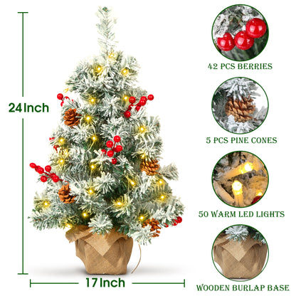 20in Pre-Lit Tabletop Artificial Christmas Tree in Green for Home, Office, Party Decoration with LED Light String, red Star Topper and Christmas Tree Ornaments set. Foldable Stand
