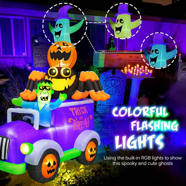 iFanze 8FT Halloween Inflatables Decor Frankenstein Driving A Car with Spider, Pumpkin and Ghost, LED Lights Built-in, Indoor Outdoor Holiday Yard Blow Up Decorations