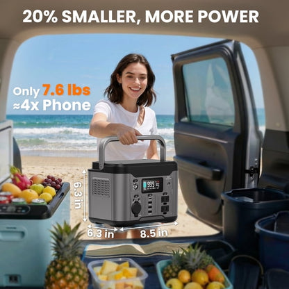 Qunler 300W 296Wh Portable Power Station, 60W USB-C PD, Pure Sine Wave 120V AC Outlet for Camping, Home Backup and Emergency Use, Gray