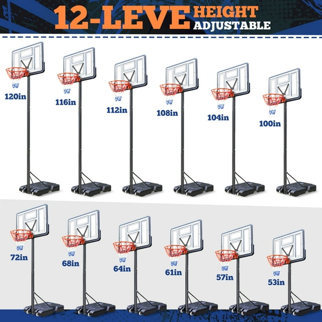 Qunler Basketball Hoop, 4.4-10ft Height Adjustable Portable Basketball Goal System, 44" Backboard, 18" Rim, Kids Adults Basketball Hoop Indoor Outdoor