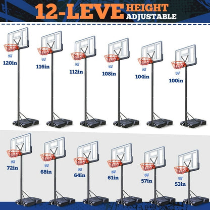 Qunler Basketball Hoop, 4.4-10ft Height Adjustable Portable Basketball Goal System, 44" Backboard, 18" Rim, Kids Adults Basketball Hoop Indoor Outdoor