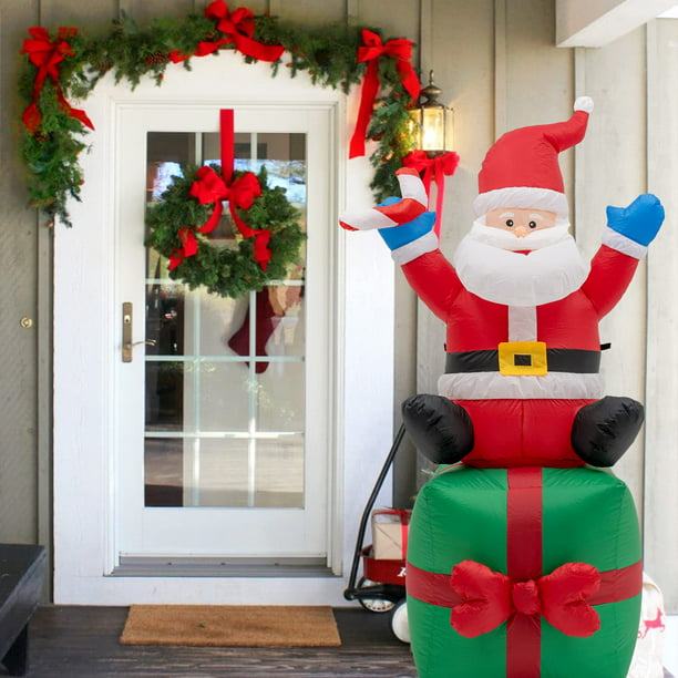6 Ft Christmas Inflatable Santa Claus with Blow Up Gift Box Outdoor Decorations with Build-in LED Lights, Waterproof Xmas Family Inflatable Decor for Yard Lawn Garden Home Party Indoor Outdoor,Red