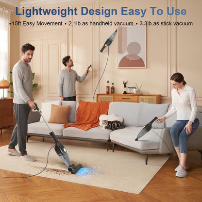 Ifanze 3-in-1 Lightweight Corded Stick Vacuum Cleaner, Powerful Suction Corded Handheld Vac, Grey Black