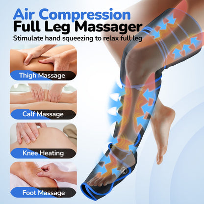 Qunler Leg Massager, Air Compression Foot Massager for Leg, Calf, Thigh, Vibration, Knee Heating, Helpful for Varicose Veins, Muscle Fatigue, Cramps, Swelling, Gift for Fathers' Mothers' Day