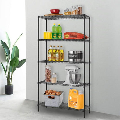 Qunler 5-Tier Storage Shelf Unit, 72"H x 36"L x 14"W Heavy Duty Metal Wire Shelving Rack for Kitchen Garage, Adjustable Layer Height, 1250lbs Capacity, Black