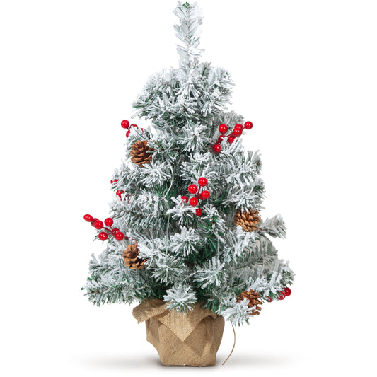 20in Pre-Lit Tabletop Artificial Christmas Tree in Green for Home, Office, Party Decoration with LED Light String, red Star Topper and Christmas Tree Ornaments set. Foldable Stand